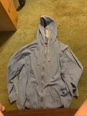 Light Wash Denim Hooded Zip Jacket
